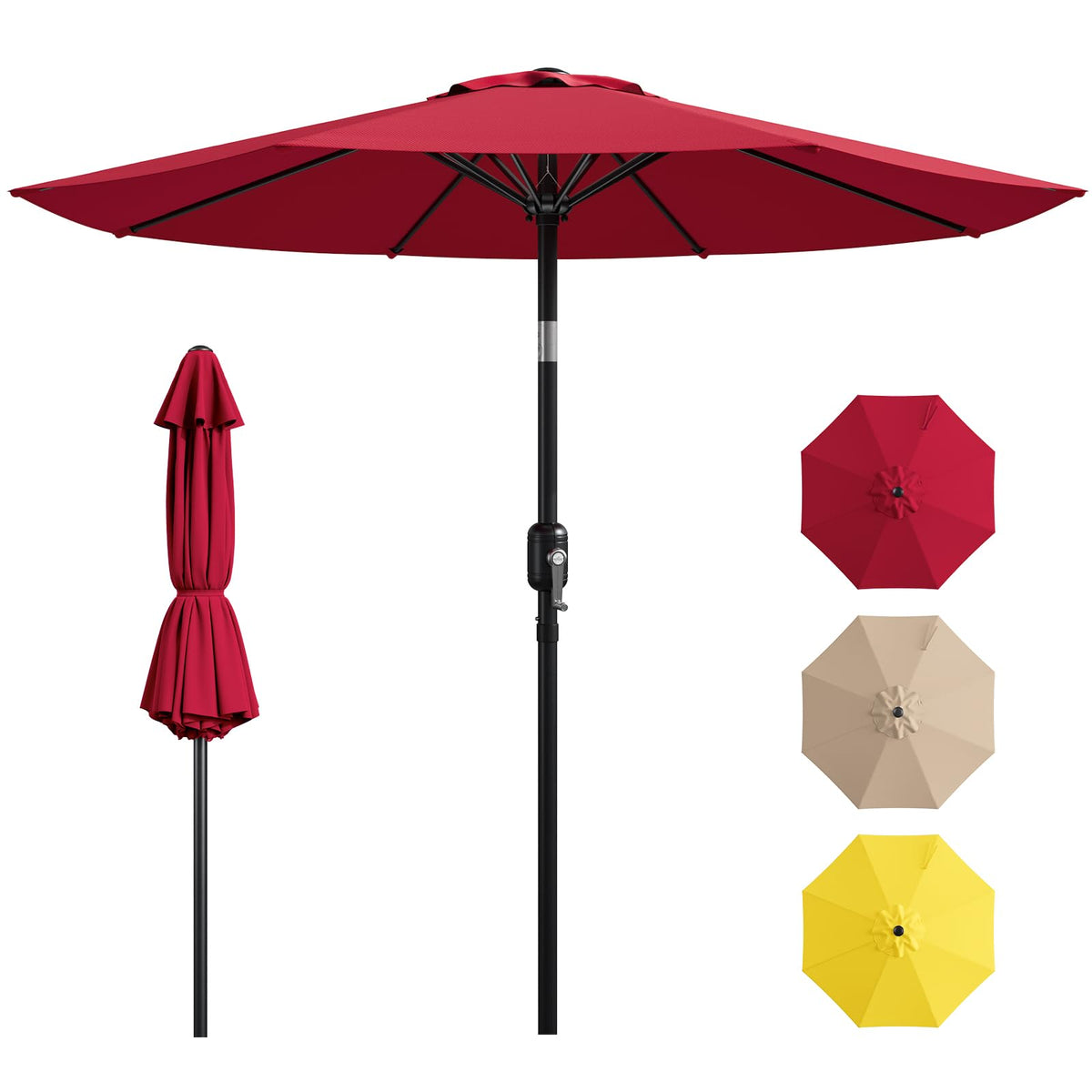9FT Patio Umbrella,Outdoor Table Umbrella with Push Button Tilt & Crank,Pool Umbrella with Fade-Resistant Canopy, Heavy-Duty Steel Frame, Vented Top, for Deck, Backyard & Market
