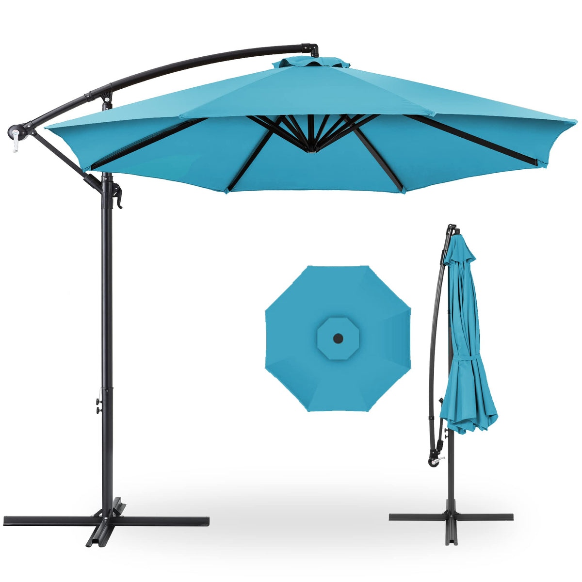 Best Choice Products 10ft Offset Hanging Market Patio Umbrella w/Easy Tilt Adjustment, Polyester Shade, 8 Ribs for Backyard, Poolside, Lawn and Garden - Tan