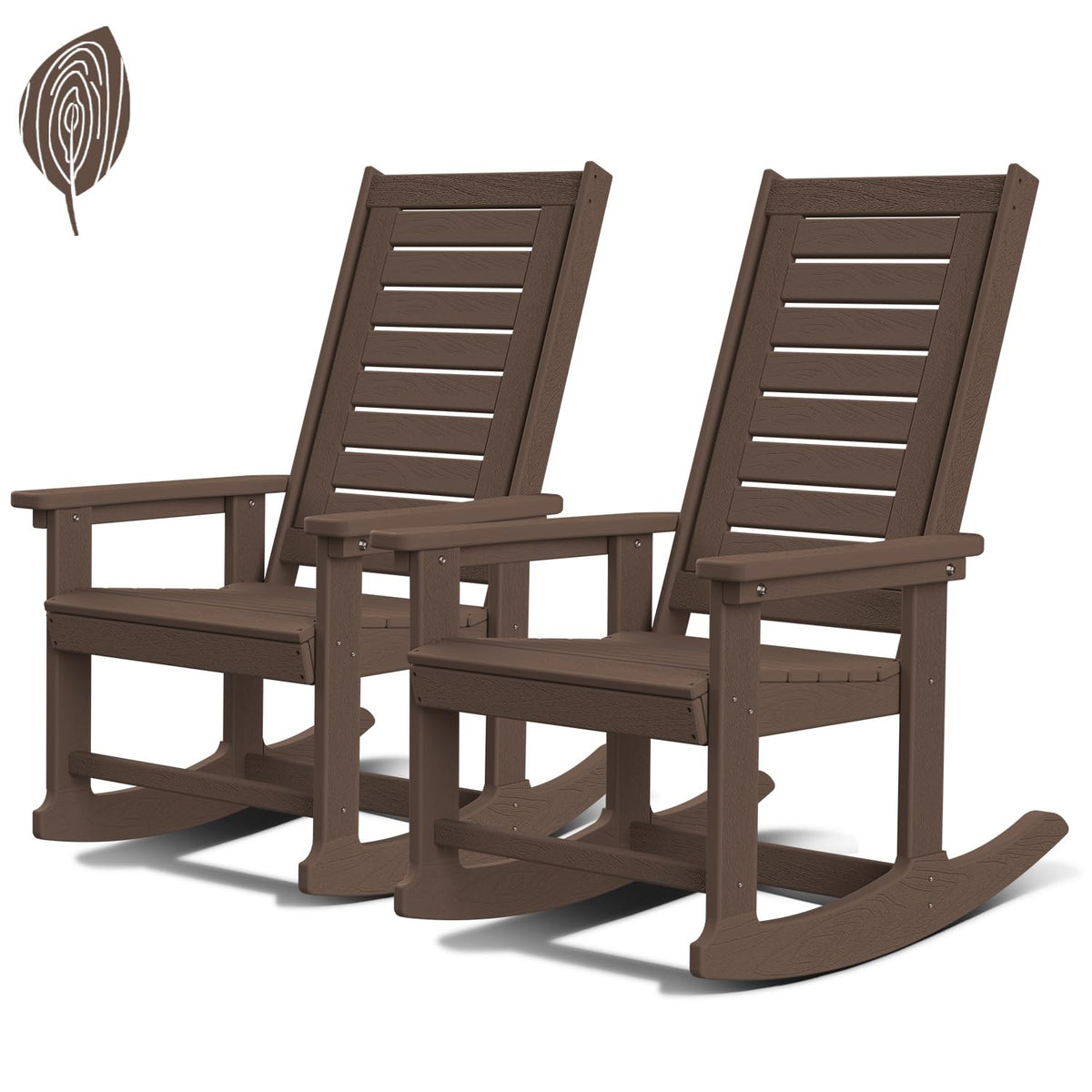 GREENVINES Oversized Outdoor Rocking Chairs Set of 2, HDPE Rocker, Black
