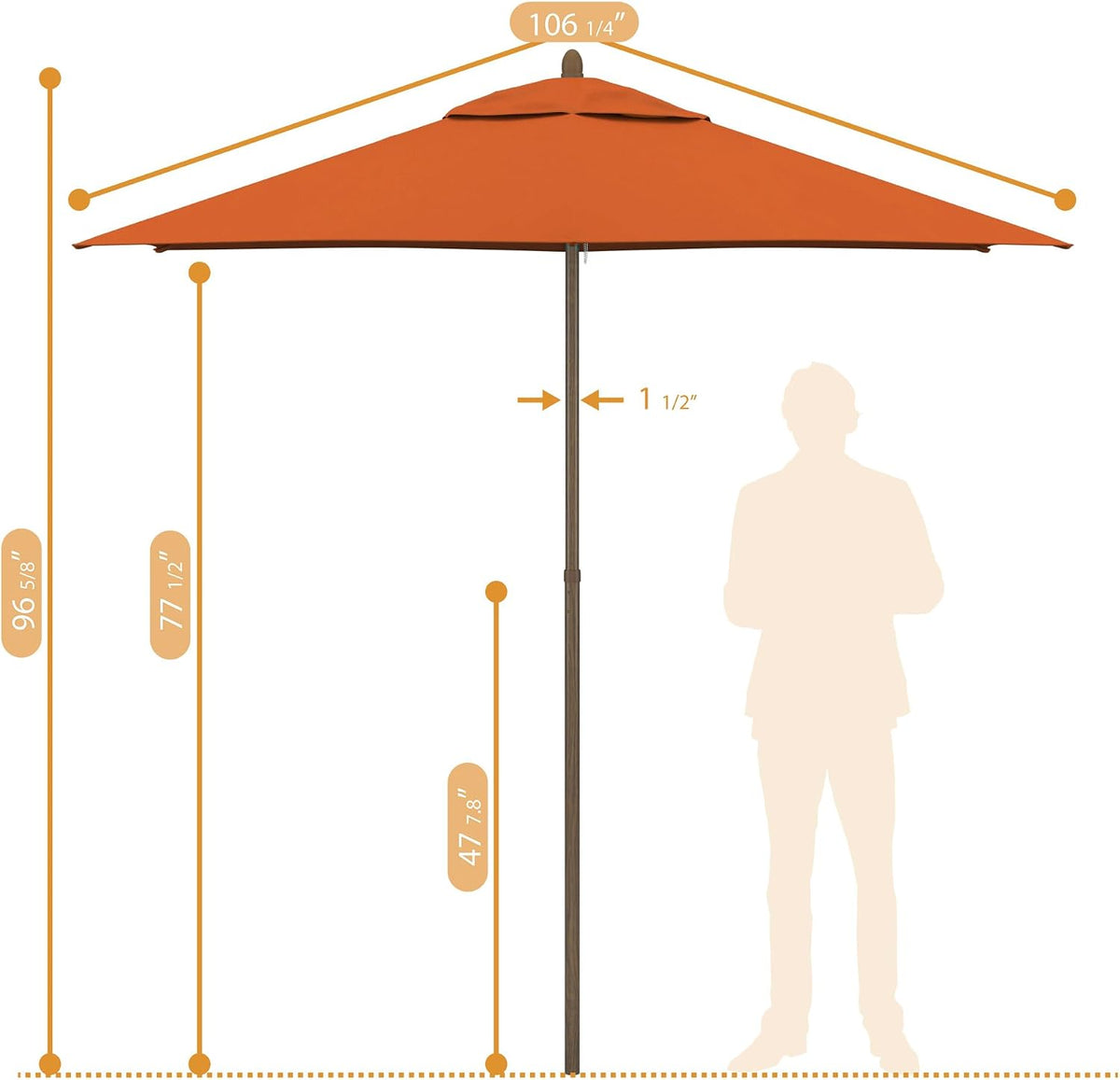 Sunline 9 ft Faux- Wood Patio Umbrella, Push Open Pin Stop Outdoor Market Umbrella with UV Protection & Wind Vent, Metal Frame for Deck, Pool & Table, Tuscan