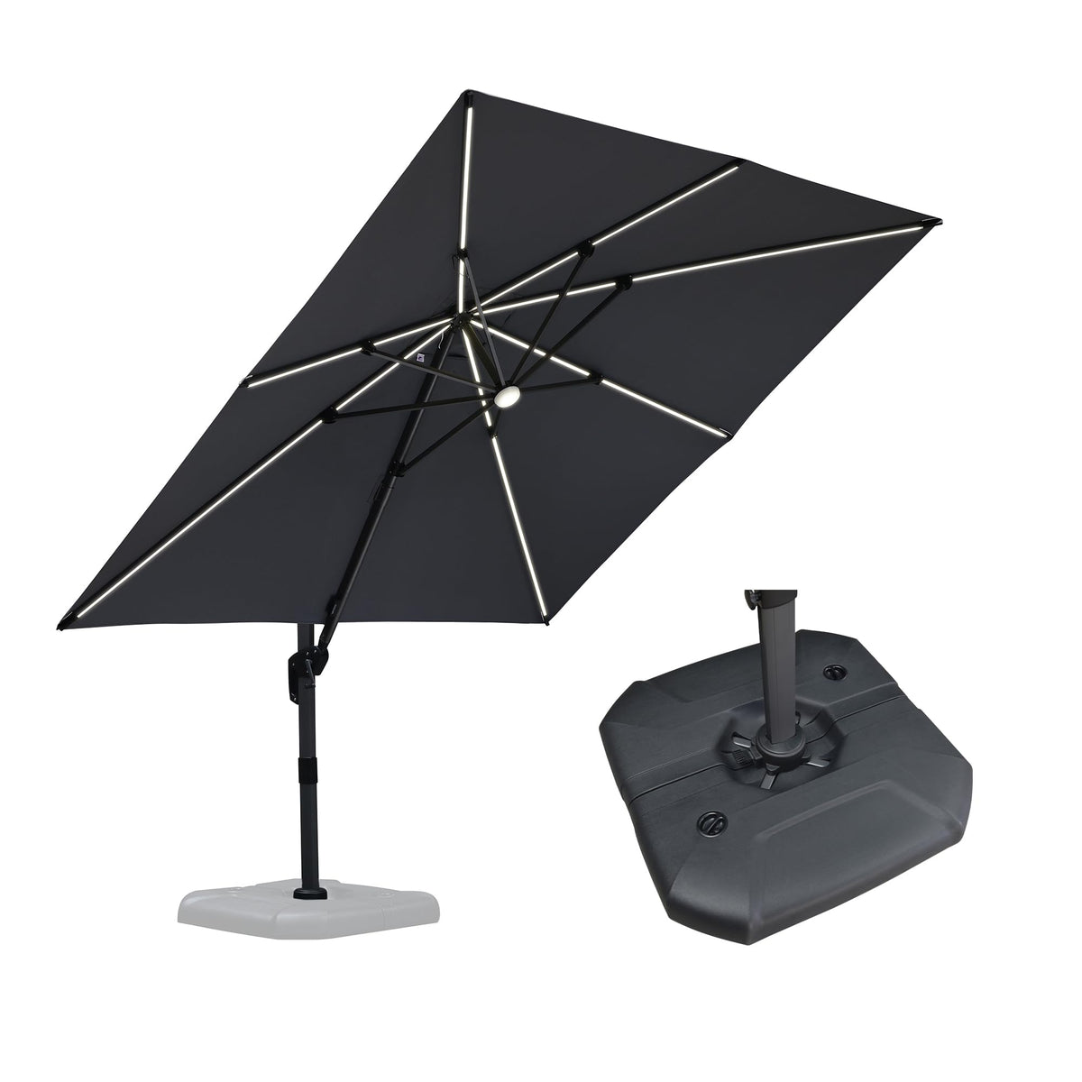 PURPLE LEAF Patio Umbrella with Base 9' x 11.5' 360° Rotation Control Beige
