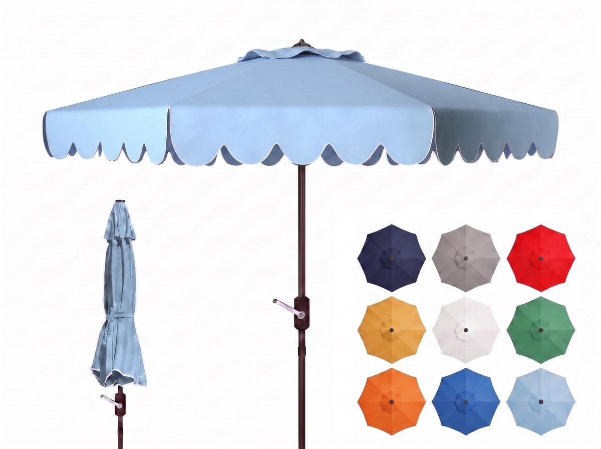 Safavieh PAT8010A Collection Venice Navy and White Single Scallop 9Ft Crank Outdoor Push Button Tilt Umbrella