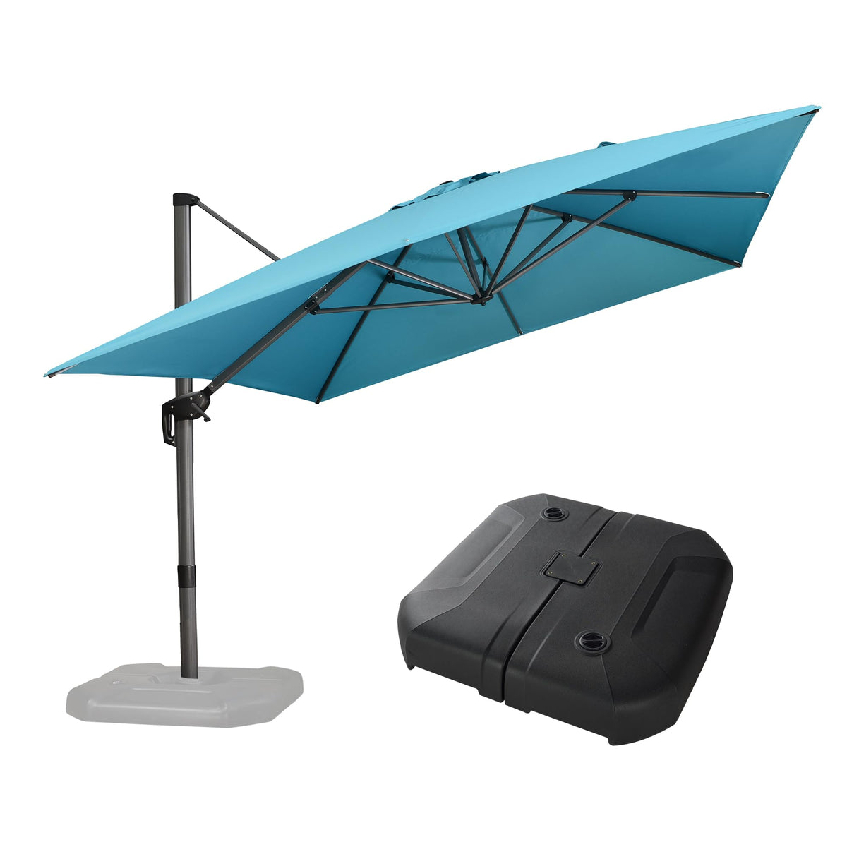 PURPLE LEAF Patio Umbrella with Base 9' x 11.5' 360° Rotation Control Beige