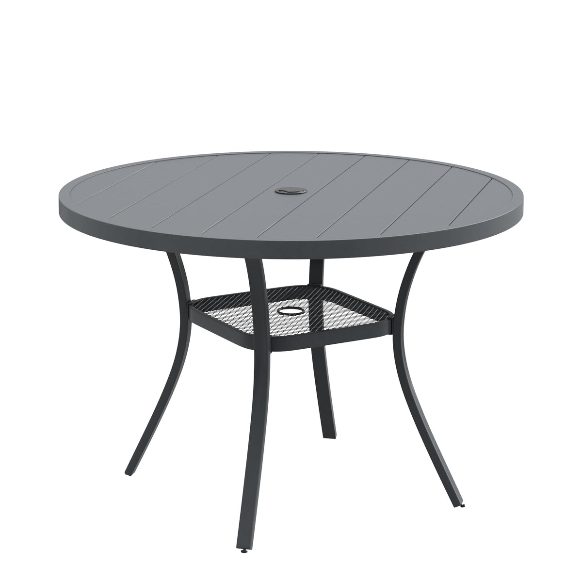 DIFY 48" Round Patio Dining Table for 6, All Weather Round Outdoor Metal Dining Table with 1.57" Umbrella Hole, Perfect for Backyard Lawn Garden, Walnut