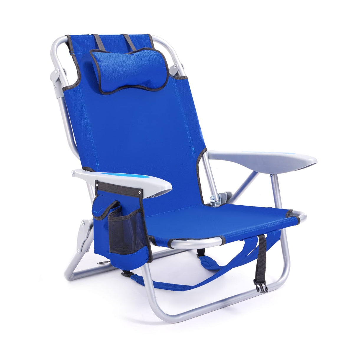 Portable Beach Chair for Adults, Outdoor Camping Chair Lay Flat Folding Backpack Beach Reclining Chair with 5 Positions, Headrest, Cup Holder, Heavy Ocean Striped