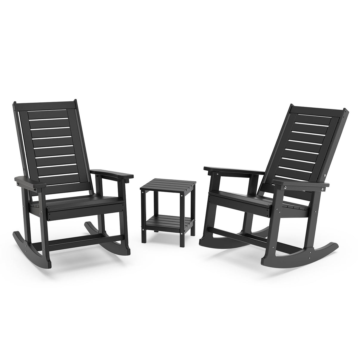 GREENVINES Oversized Outdoor Rocking Chairs Set of 2, HDPE Rocker, Black