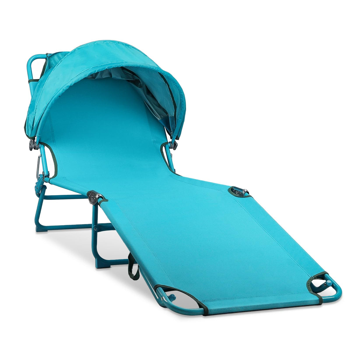 Colorsoul Tanning Chair with Sun Canopy,Adjustable 4-Position Beach Lounge Chair for Adults,Heavy Duty Folding Outdoor Lounge Chair,for Patio Poolside Sunbathing,UPF 50+,300 LBS,Yellow