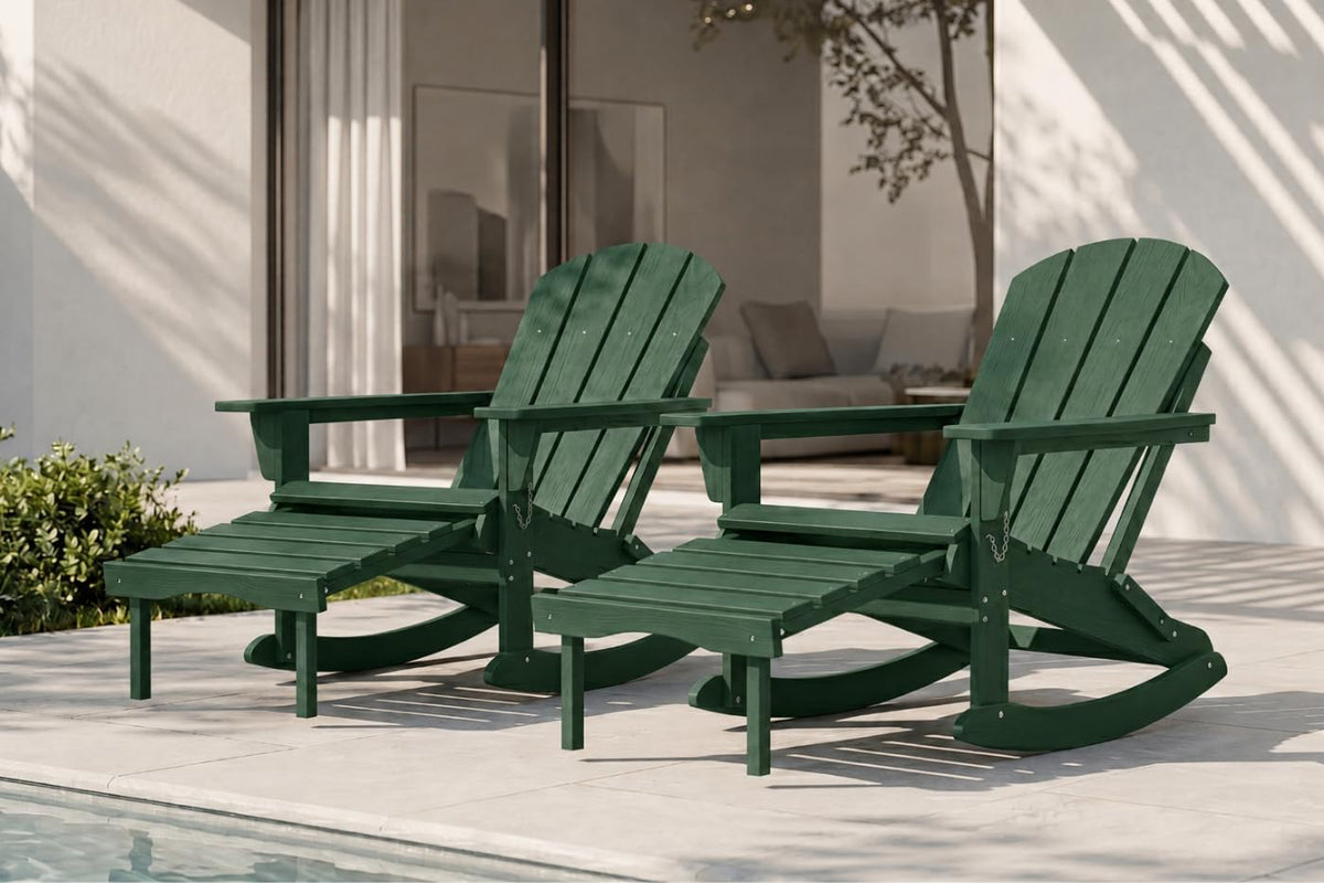 All-Weather HDPE Adirondack Rocking Chair, Heavy Duty Folding Porch Rocker with Curved High Back & Armrest, Comfortable Outdoor Lounge Chair for Backyard Patio Deck Garden, Aruba Blue
