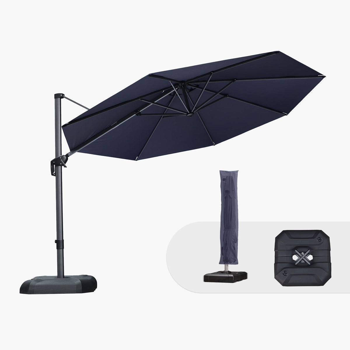 PURPLE LEAF Patio Umbrella with Base 9' x 11.5' 360° Rotation Control Beige