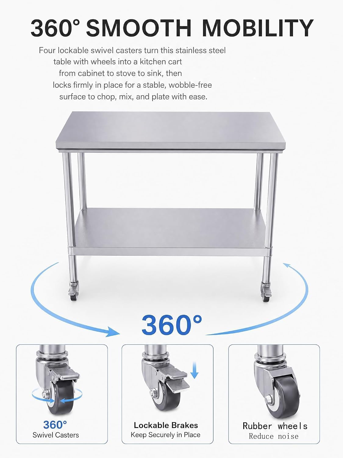 24x48 Stainless Steel Table,900 LBS Capacity，with Wheels