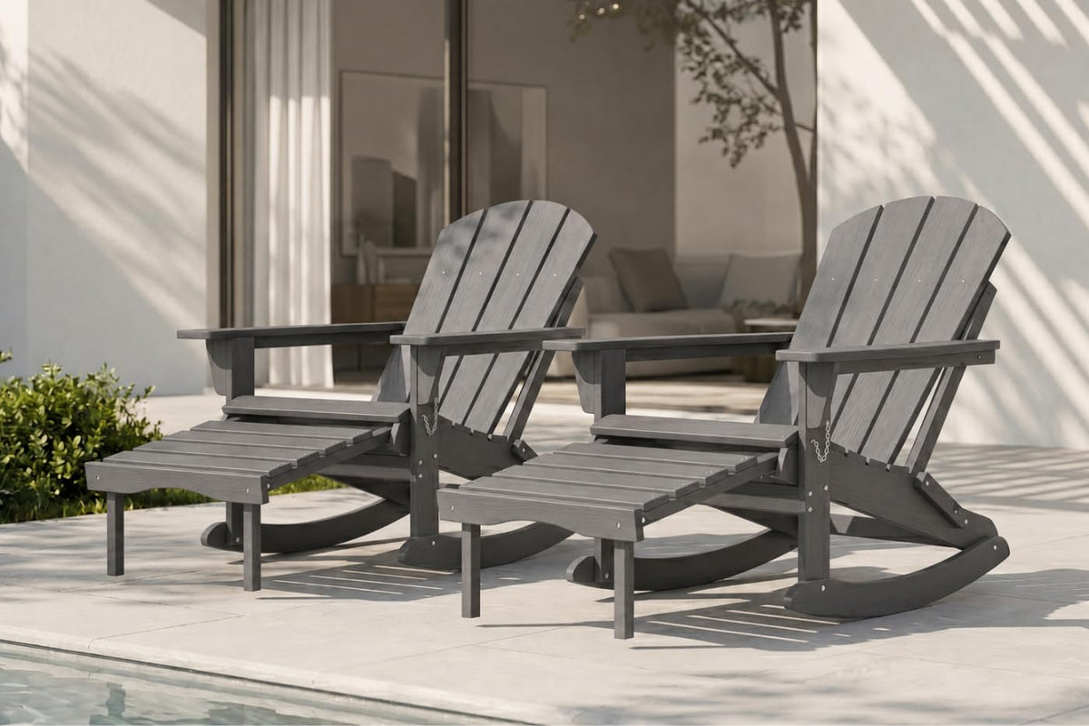 All-Weather HDPE Adirondack Rocking Chair, Heavy Duty Folding Porch Rocker with Curved High Back & Armrest, Comfortable Outdoor Lounge Chair for Backyard Patio Deck Garden, Aruba Blue