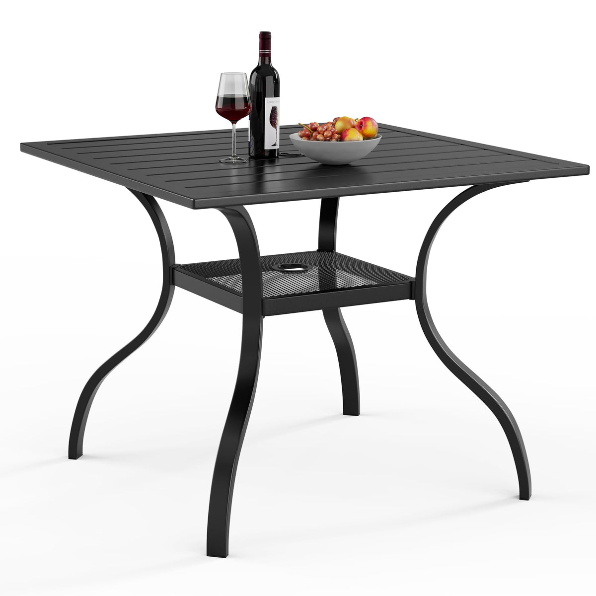 Incbruce Patio Dining Table, 60" x 36" Rectangle Metal Steel Slat Table, with 1.57" Umbrella Hole, for Backyards, Porches, Gardens or Poolside