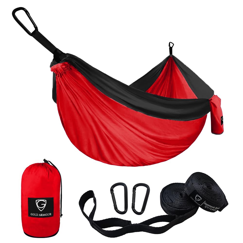 Gold Armour Camping Hammock - XL Double Hammock Portable Hammock Camping Accessories Gear for Outdoor Indoor with Tree Straps, USA Based Brand (Purple and Fuchsia)