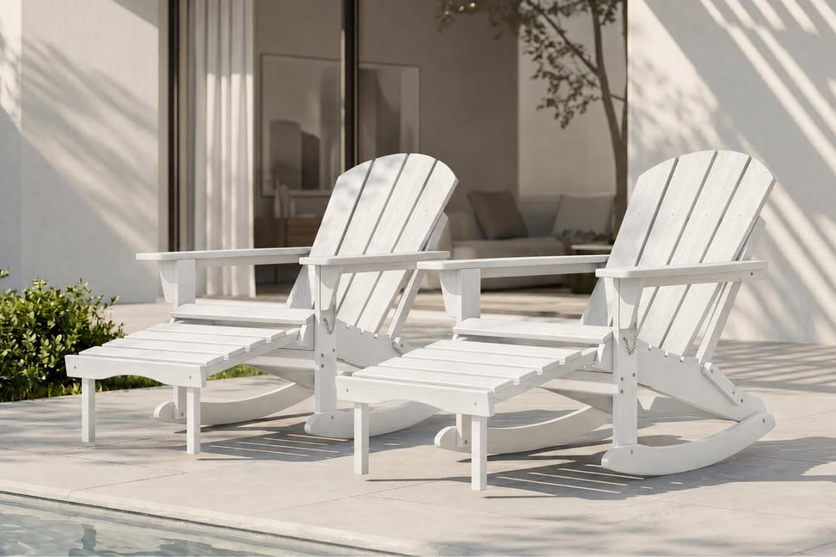 All-Weather HDPE Adirondack Rocking Chair, Heavy Duty Folding Porch Rocker with Curved High Back & Armrest, Comfortable Outdoor Lounge Chair for Backyard Patio Deck Garden, Aruba Blue