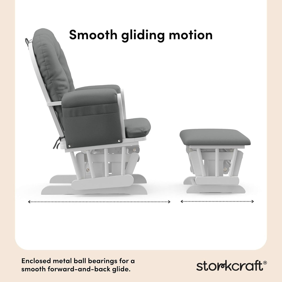 Storkcraft Premium Hoop Glider & Ottoman, White/Gray