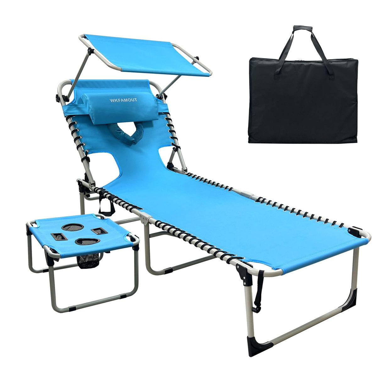 Outdoor Tanning Chair with Sun Canopy Shade & Face Hole, Folding Lounge Chair with Beach Table and Carry Bag for Poolside Sunbathing Lawn