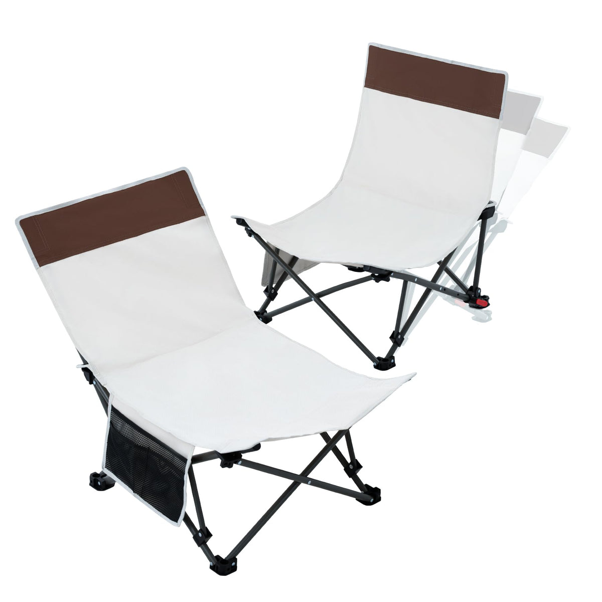 Compact Beach Chairs 2 Pack with 3-Position Lay Flat Low Portable Camping Chairs for Adults Folding Reclining Chairs for Beach, Lawn, Travel
