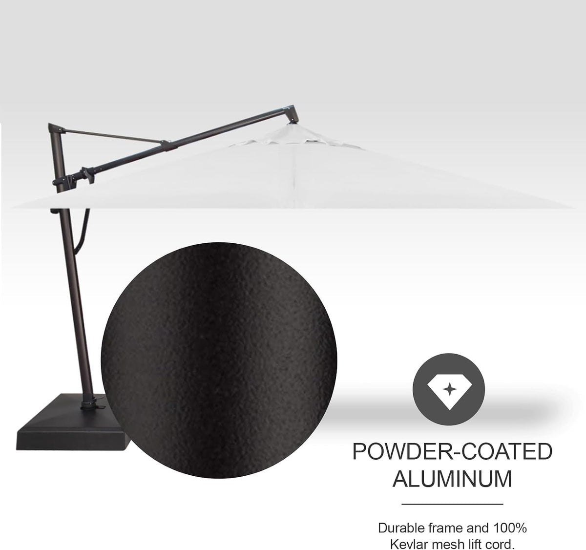 Treasure Garden AKZ PLUS Cantilever Umbrella 10'x13' Rectangular Sunbrella Natural Canopy and Black Frame with Rolling Base