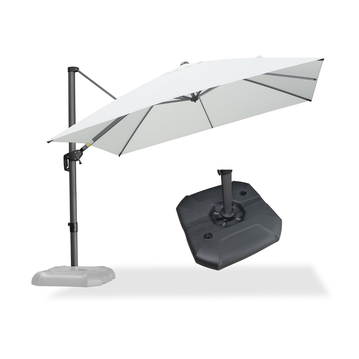 PURPLE LEAF Patio Umbrella with Base 9' x 11.5' 360° Rotation Control Beige