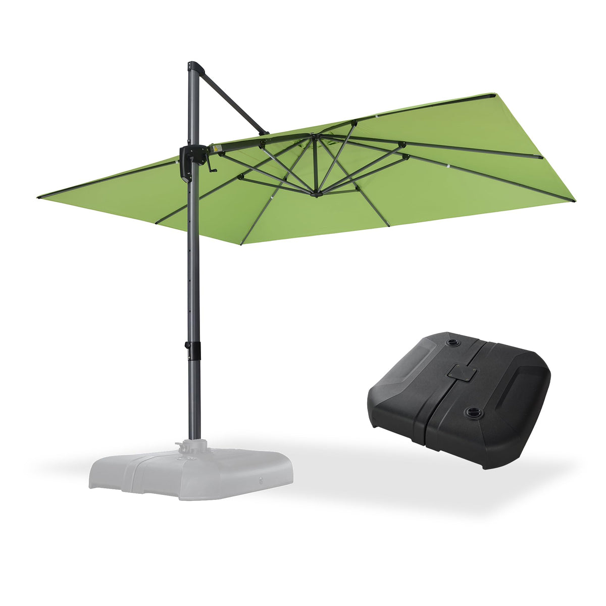 PURPLE LEAF Patio Umbrella with Base 9' x 11.5' 360° Rotation Control Beige