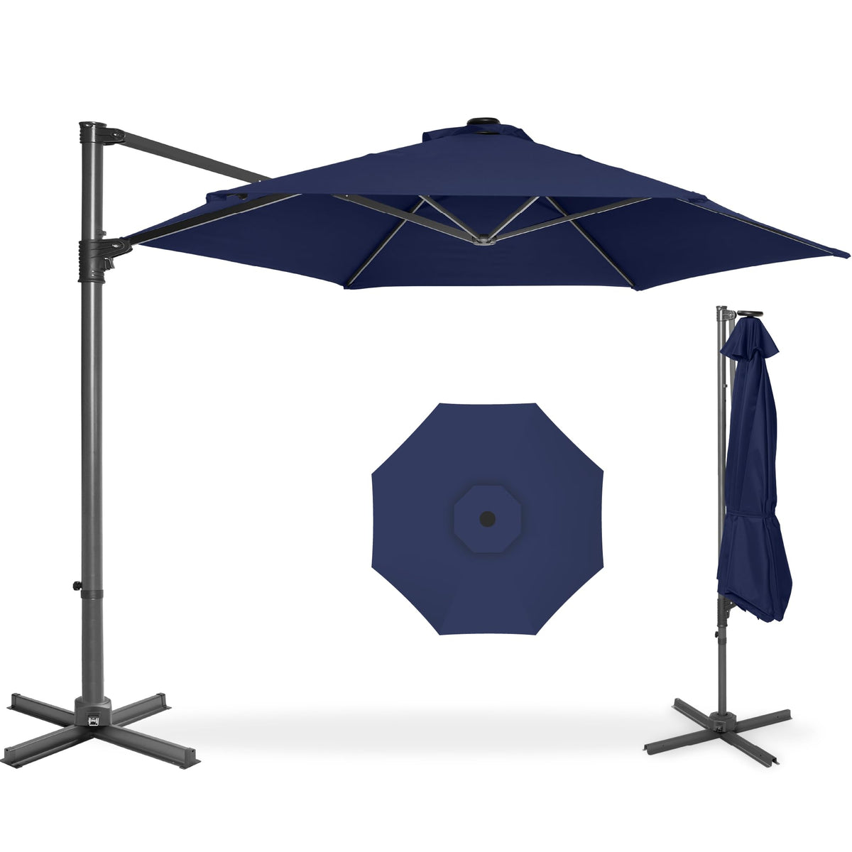 Best Choice Products 10ft Offset Hanging Market Patio Umbrella w/Easy Tilt Adjustment, Polyester Shade, 8 Ribs for Backyard, Poolside, Lawn and Garden - Tan