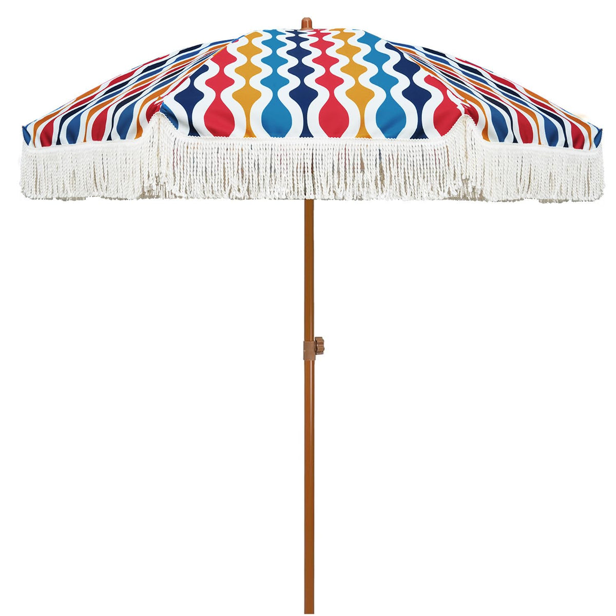 AMMSUN 7ft Patio Umbrella with Fringe Outdoor Tassel Umbrella UPF50+ Premium Steel Pole and Ribs Push Button Tilt, Cream White