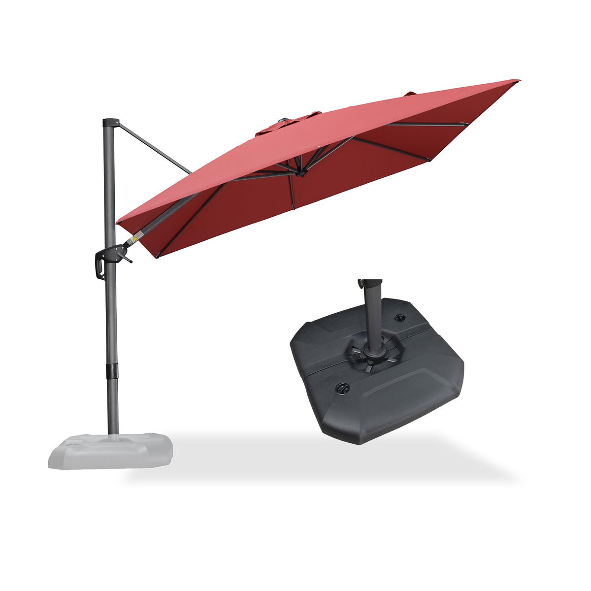 PURPLE LEAF Patio Umbrella with Base 9' x 11.5' 360° Rotation Control Beige