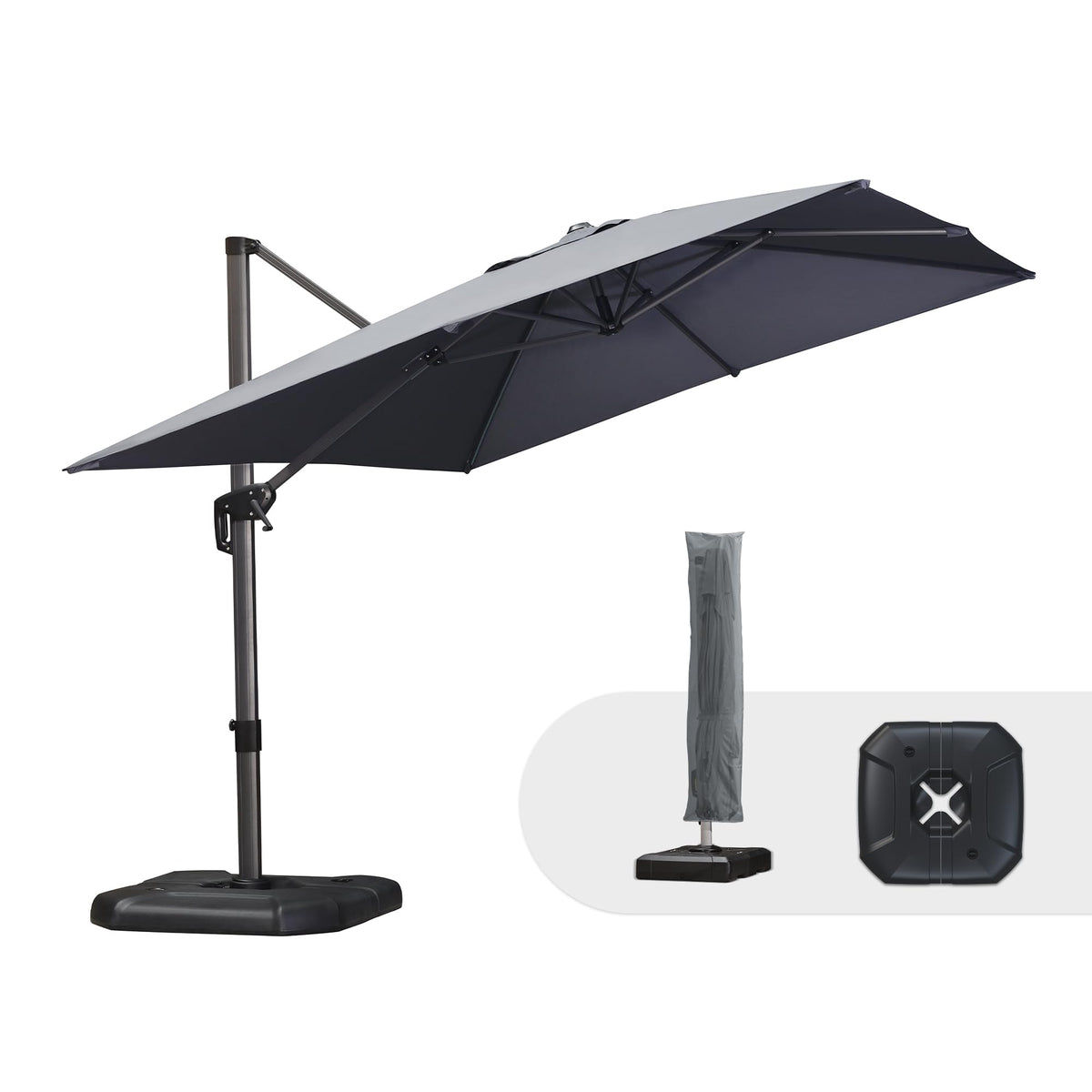 PURPLE LEAF Patio Umbrella with Base 9' x 11.5' 360° Rotation Control Beige