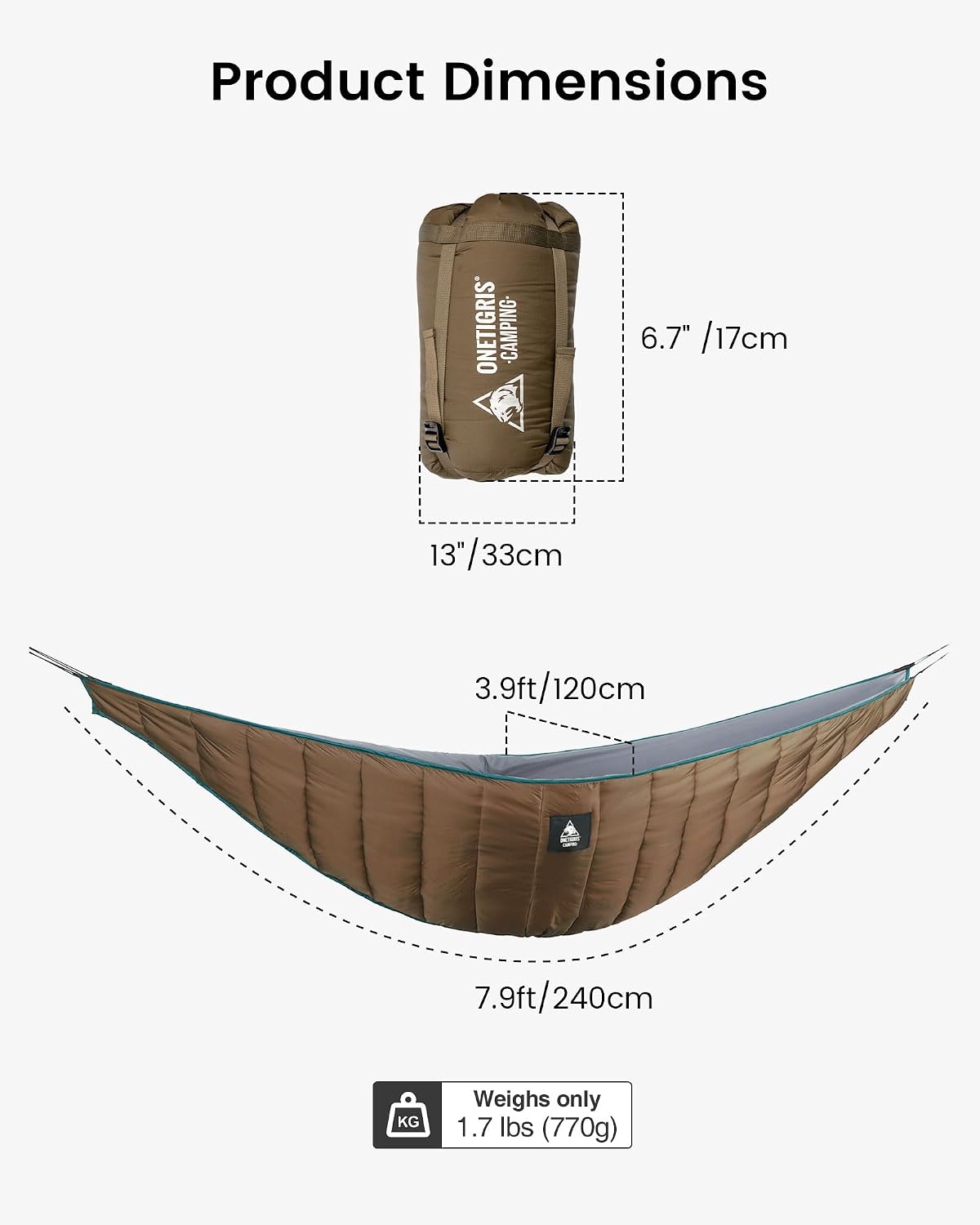 OneTigris Hideout Hammock Underquilt, Lightweight 4 Season Hammock Gear for Camping, Hiking, Backpacking, Travel, Beach, Backyard, Patio, Portable