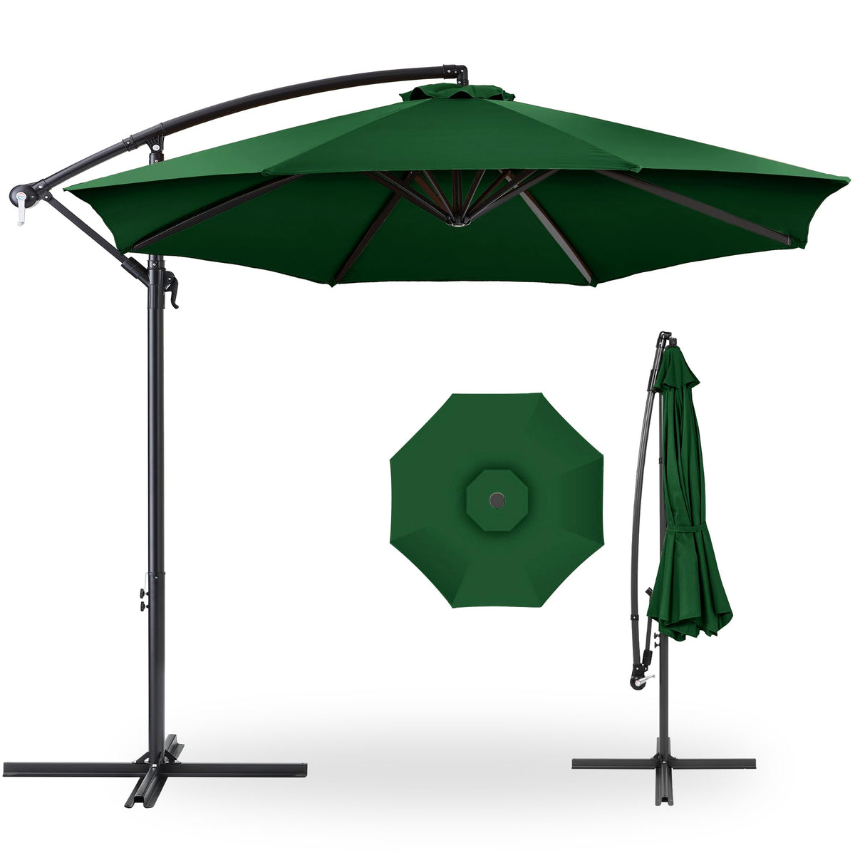Best Choice Products 10ft Offset Hanging Market Patio Umbrella w/Easy Tilt Adjustment, Polyester Shade, 8 Ribs for Backyard, Poolside, Lawn and Garden - Tan