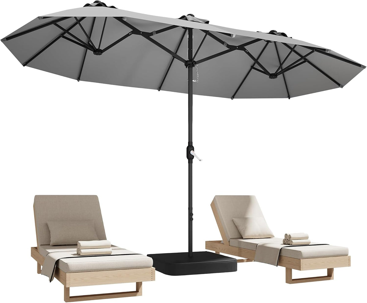 15ft Large Double-Sided Rectangle Patio Umbrella with Base Included,Gray