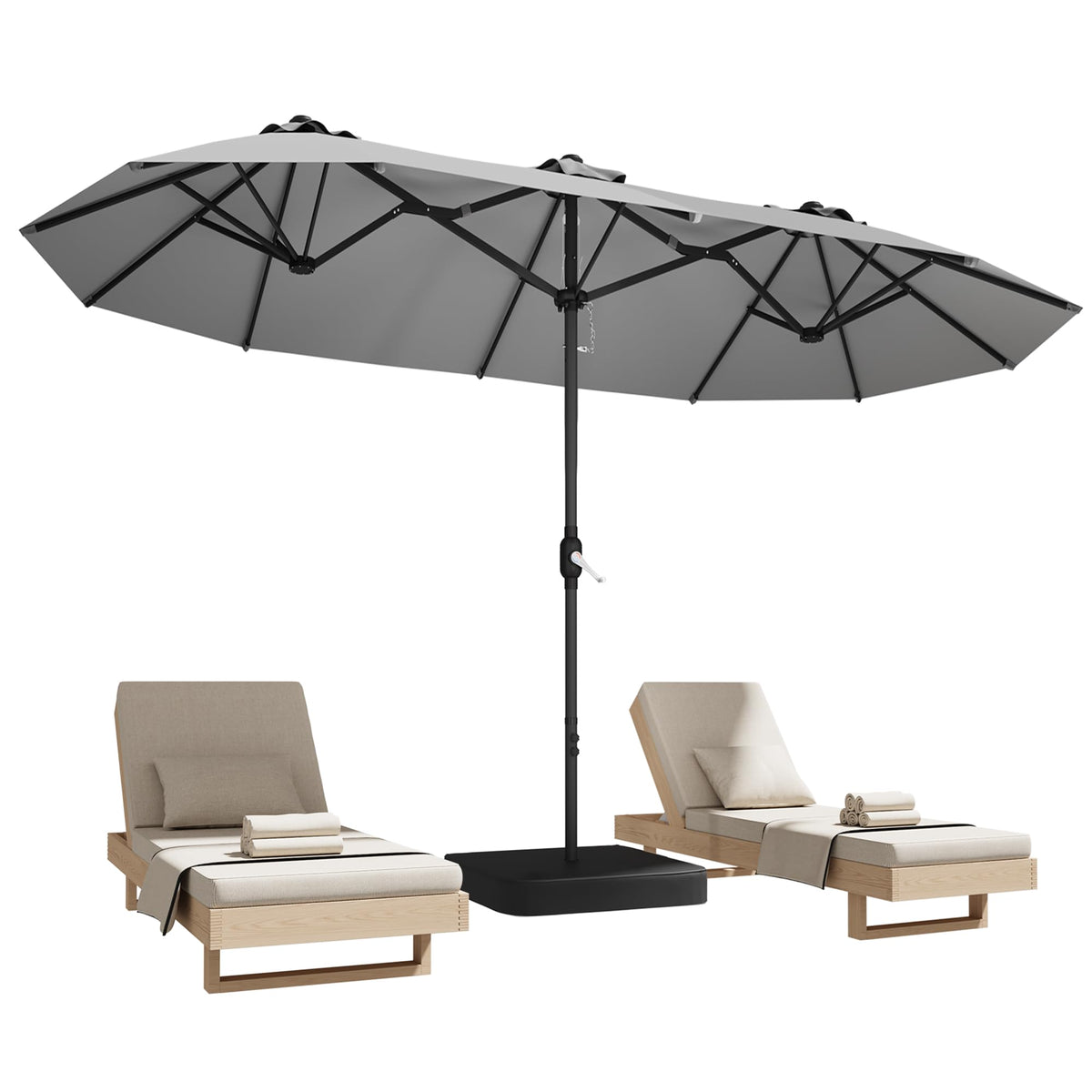 15ft Large Double-Sided Rectangle Patio Umbrella with Base Included,Gray