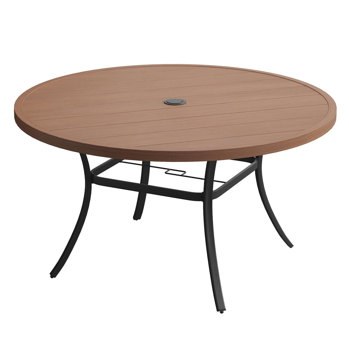 DIFY 48" Round Patio Dining Table for 6, All Weather Round Outdoor Metal Dining Table with 1.57" Umbrella Hole, Perfect for Backyard Lawn Garden, Walnut