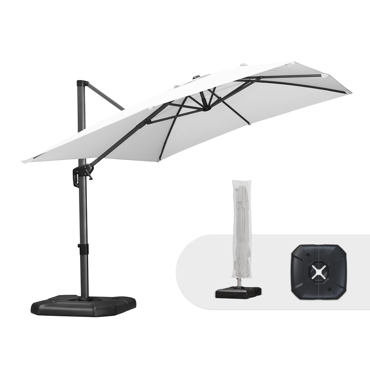 PURPLE LEAF Patio Umbrella with Base 9' x 11.5' 360° Rotation Control Beige