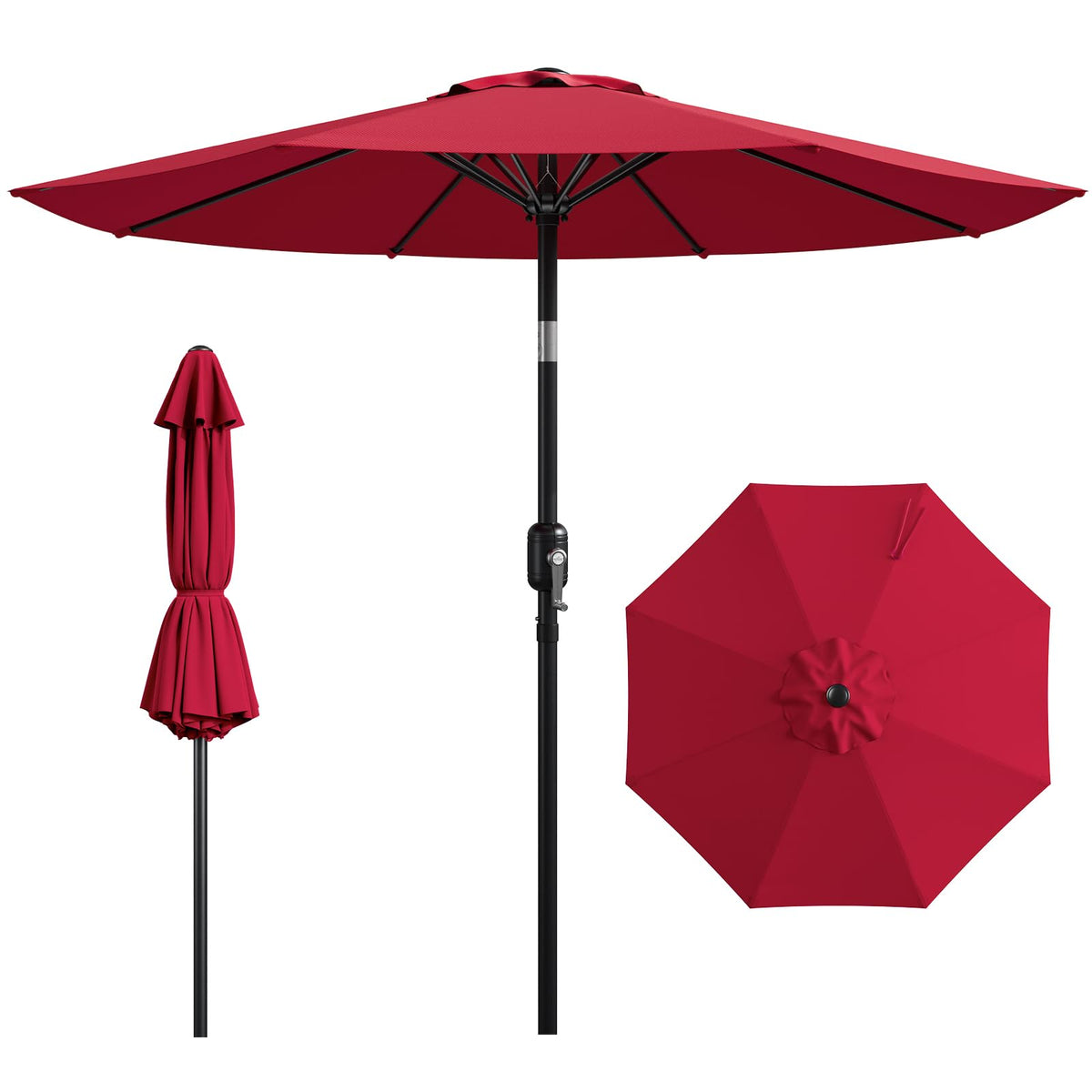 9FT Patio Umbrella,Outdoor Table Umbrella with Push Button Tilt & Crank,Pool Umbrella with Fade-Resistant Canopy, Heavy-Duty Steel Frame, Vented Top, for Deck, Backyard & Market
