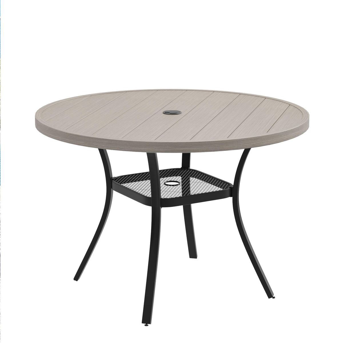 DIFY 48" Round Patio Dining Table for 6, All Weather Round Outdoor Metal Dining Table with 1.57" Umbrella Hole, Perfect for Backyard Lawn Garden, Walnut