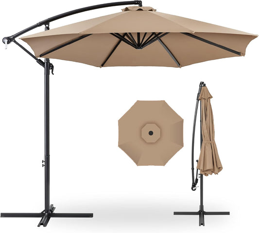 Best Choice Products 10ft Offset Hanging Market Patio Umbrella w/Easy Tilt Adjustment, Polyester Shade, 8 Ribs for Backyard, Poolside, Lawn and Garden - Tan
