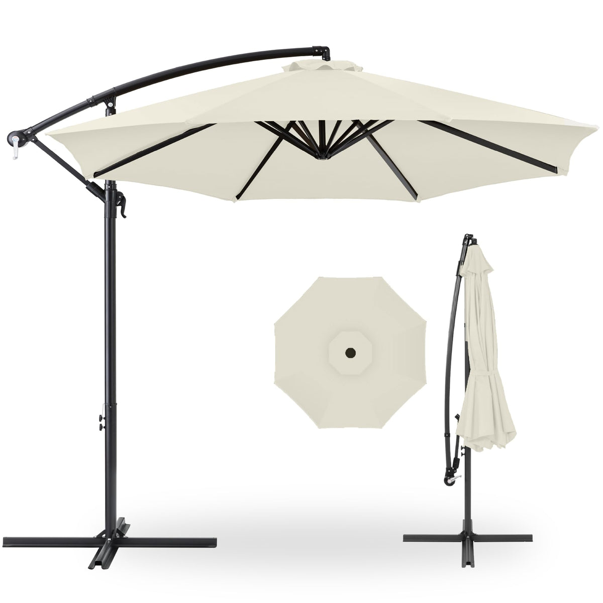 Best Choice Products 10ft Offset Hanging Market Patio Umbrella w/Easy Tilt Adjustment, Polyester Shade, 8 Ribs for Backyard, Poolside, Lawn and Garden - Tan