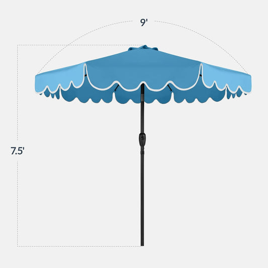 Best Choice Products 9ft Patio Market Umbrella with Scallop Trim, UV-Fade-Resistant 210g Canopy, Crank & Tilt, Wind Vent, Heavy-Duty Frame - Sky Blue
