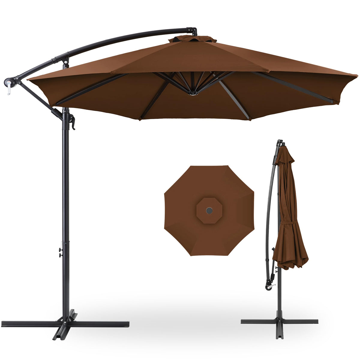 Best Choice Products 10ft Offset Hanging Market Patio Umbrella w/Easy Tilt Adjustment, Polyester Shade, 8 Ribs for Backyard, Poolside, Lawn and Garden - Tan