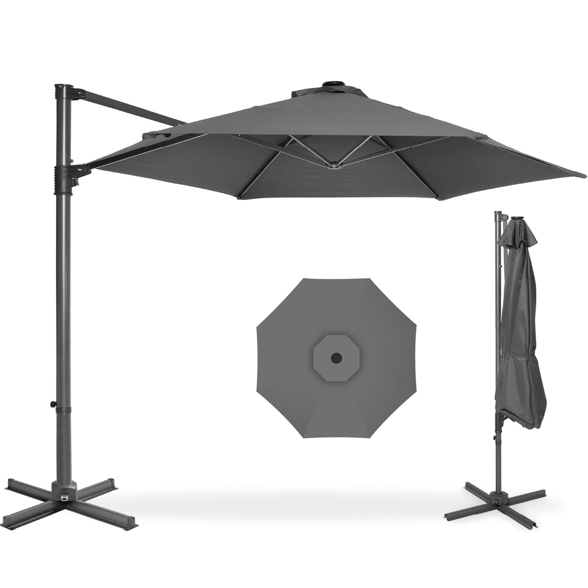 Best Choice Products 10ft Offset Hanging Market Patio Umbrella w/Easy Tilt Adjustment, Polyester Shade, 8 Ribs for Backyard, Poolside, Lawn and Garden - Tan