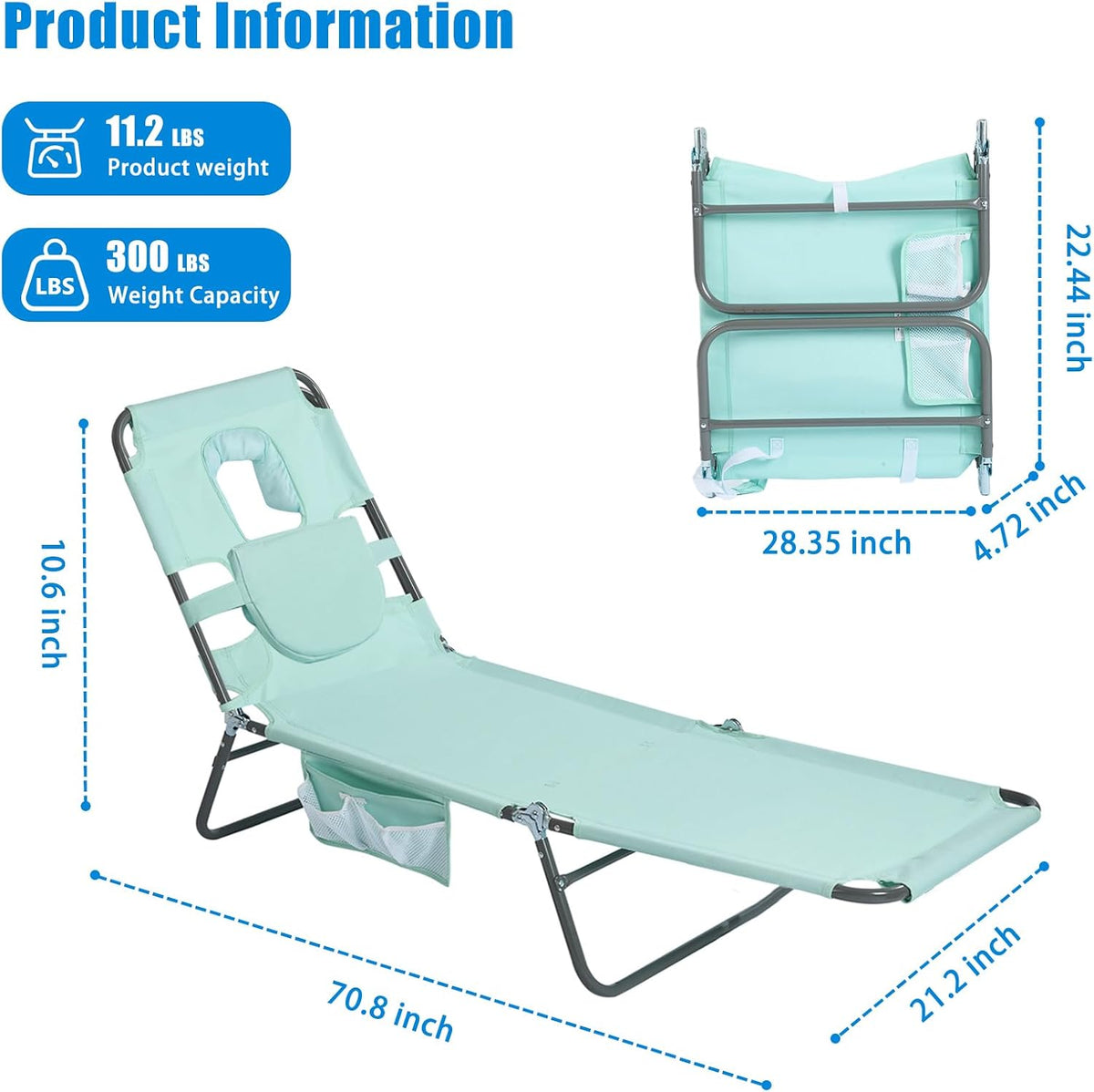 SUNNYFEEL Lay Flat Tanning Chair, Face Down Lounger, 5-Position Reclining