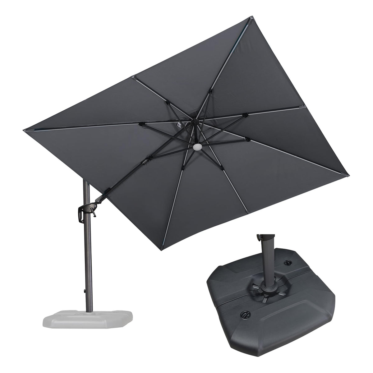 PURPLE LEAF Patio Umbrella with Base 9' x 11.5' 360° Rotation Control Beige