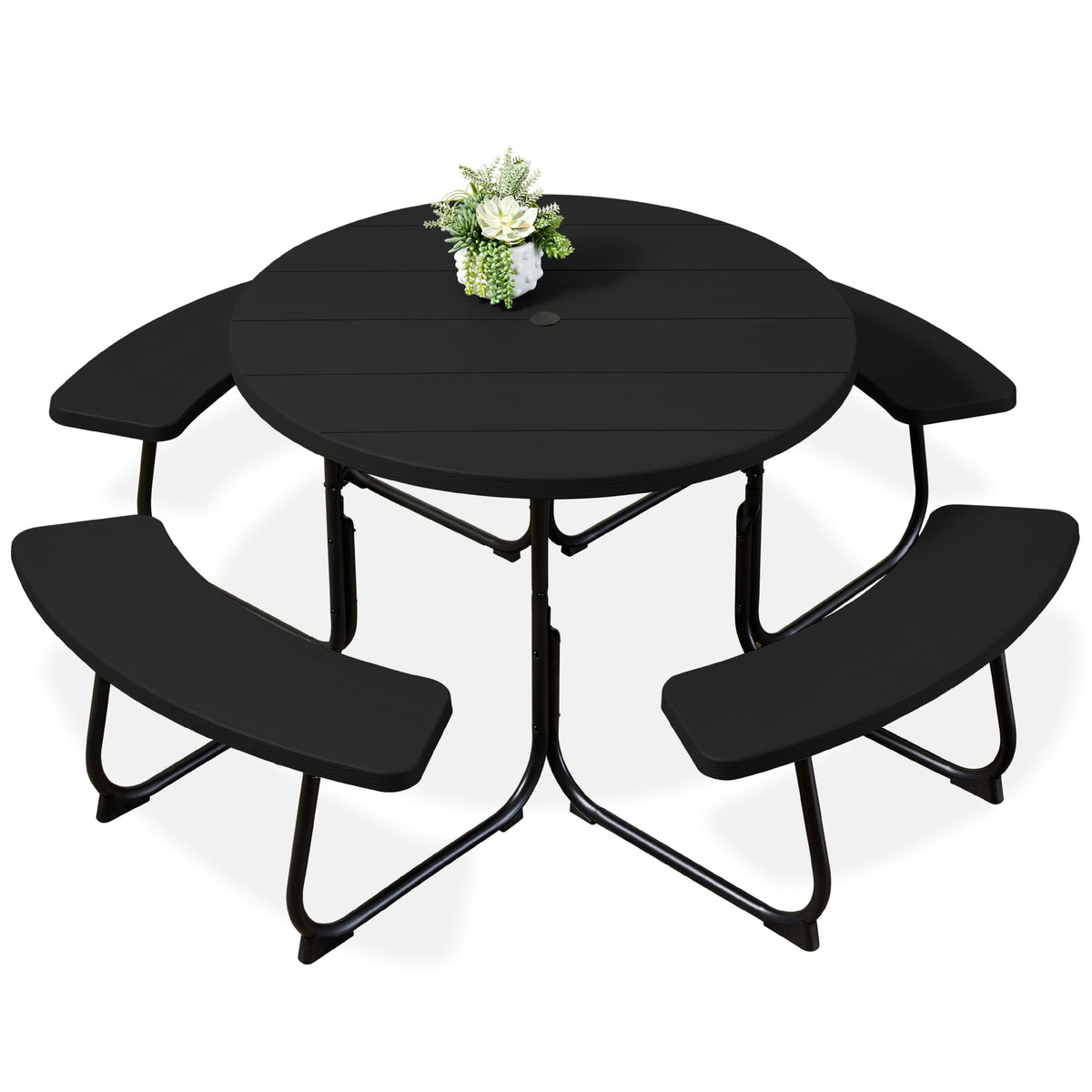 Best Choice Products 8-Person Outdoor Bench Patio Picnic Table, Circular w/ 4 Built-in Benches and Umbrella Hole, 2000lb Capacity - Green