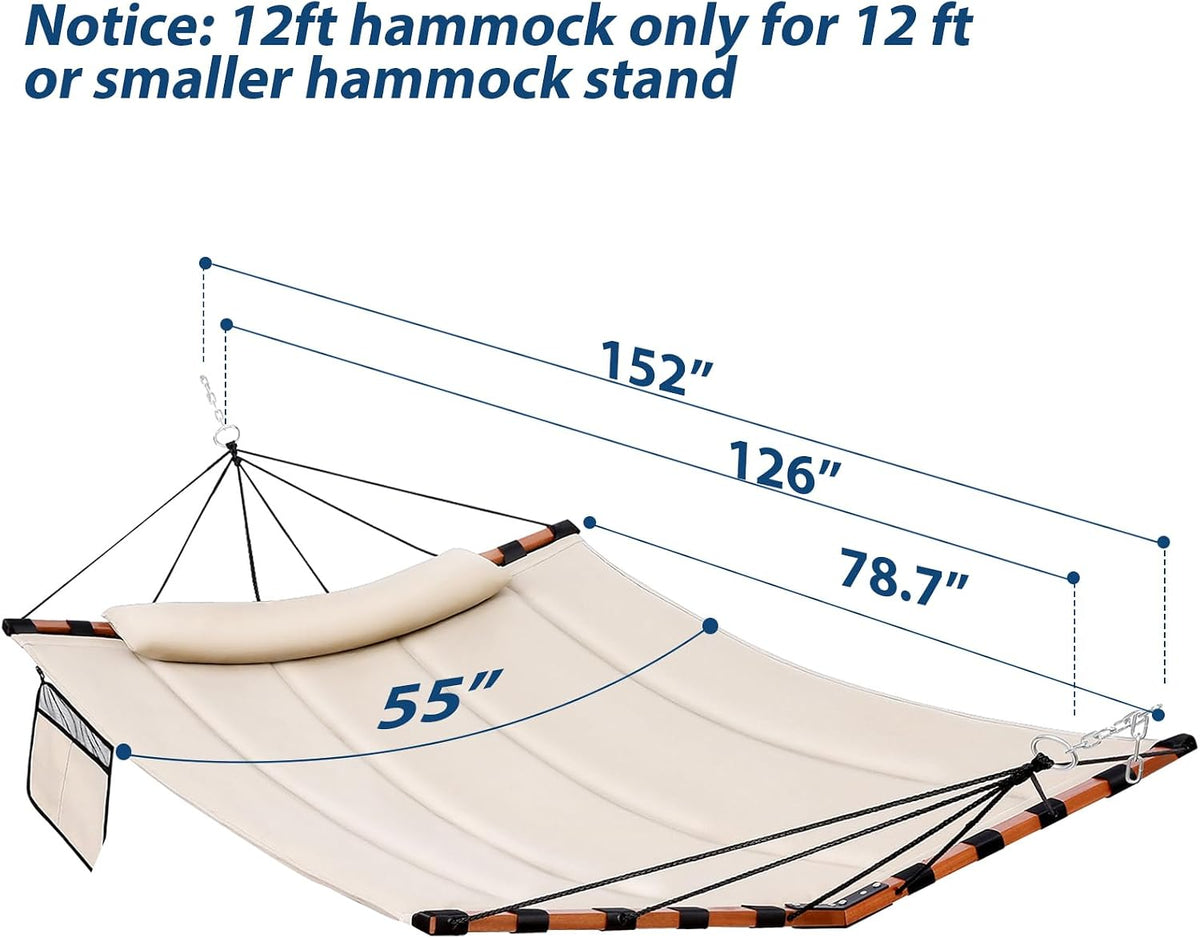 TegerDeger 12FT 2 Person Hammock with Stand V-Shape Spreader Bar - Beige