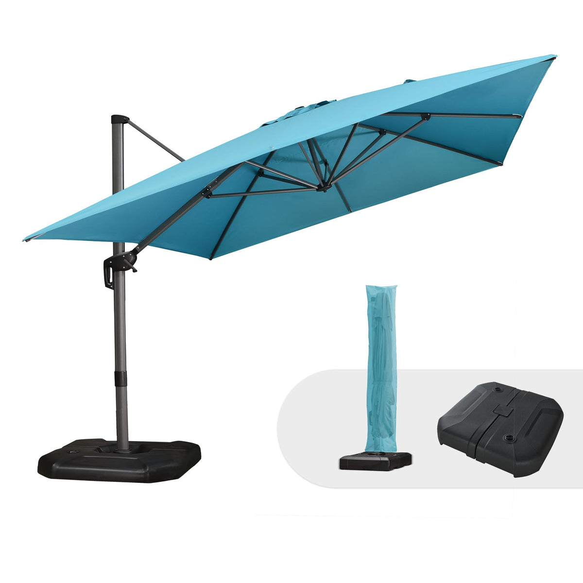 PURPLE LEAF Patio Umbrella with Base 9' x 11.5' 360° Rotation Control Beige