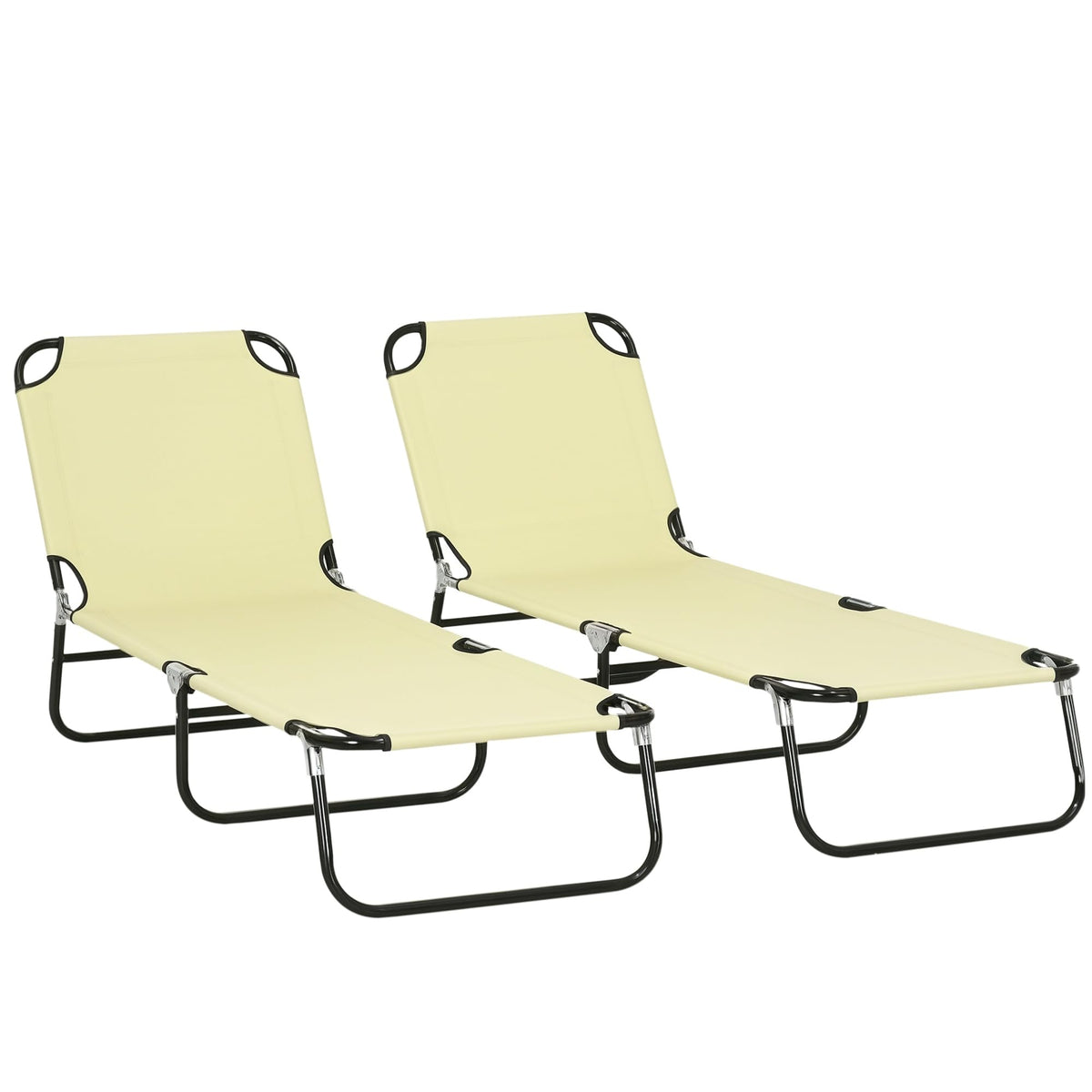 Outsunny Folding Chaise Lounge Chair with 5-Level Back, Black and White