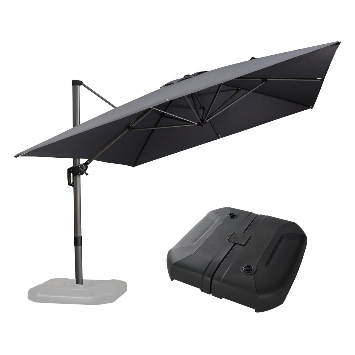 PURPLE LEAF Patio Umbrella with Base 9' x 11.5' 360° Rotation Control Beige