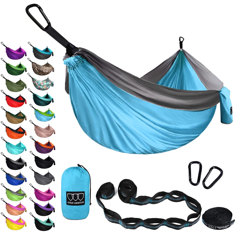 Gold Armour Camping Hammock - XL Double Hammock Portable Hammock Camping Accessories Gear for Outdoor Indoor with Tree Straps, USA Based Brand (Purple and Fuchsia)