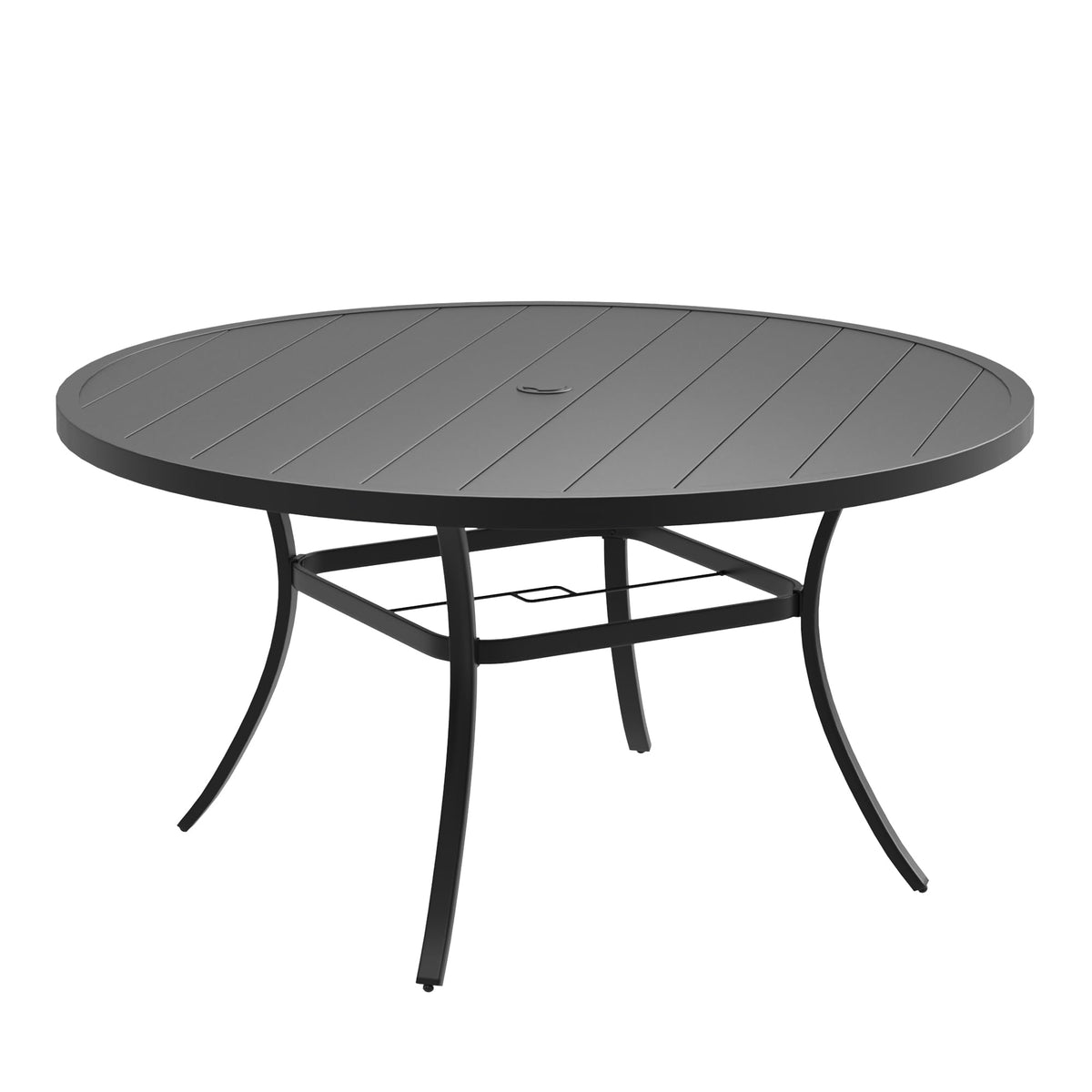 DIFY 48" Round Patio Dining Table for 6, All Weather Round Outdoor Metal Dining Table with 1.57" Umbrella Hole, Perfect for Backyard Lawn Garden, Walnut